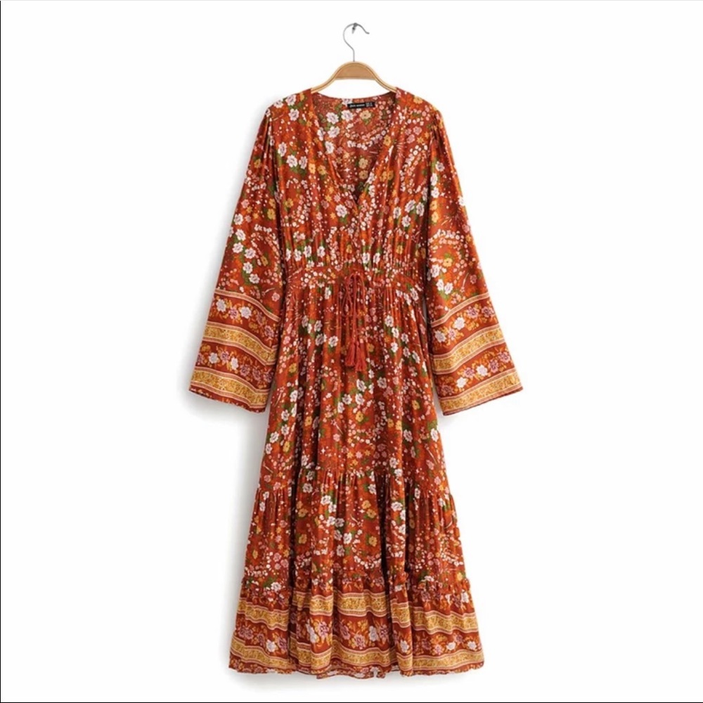 Long Sleeve Boho Floral Gypsy Print Maxi Dress - Picture 5 of 13
